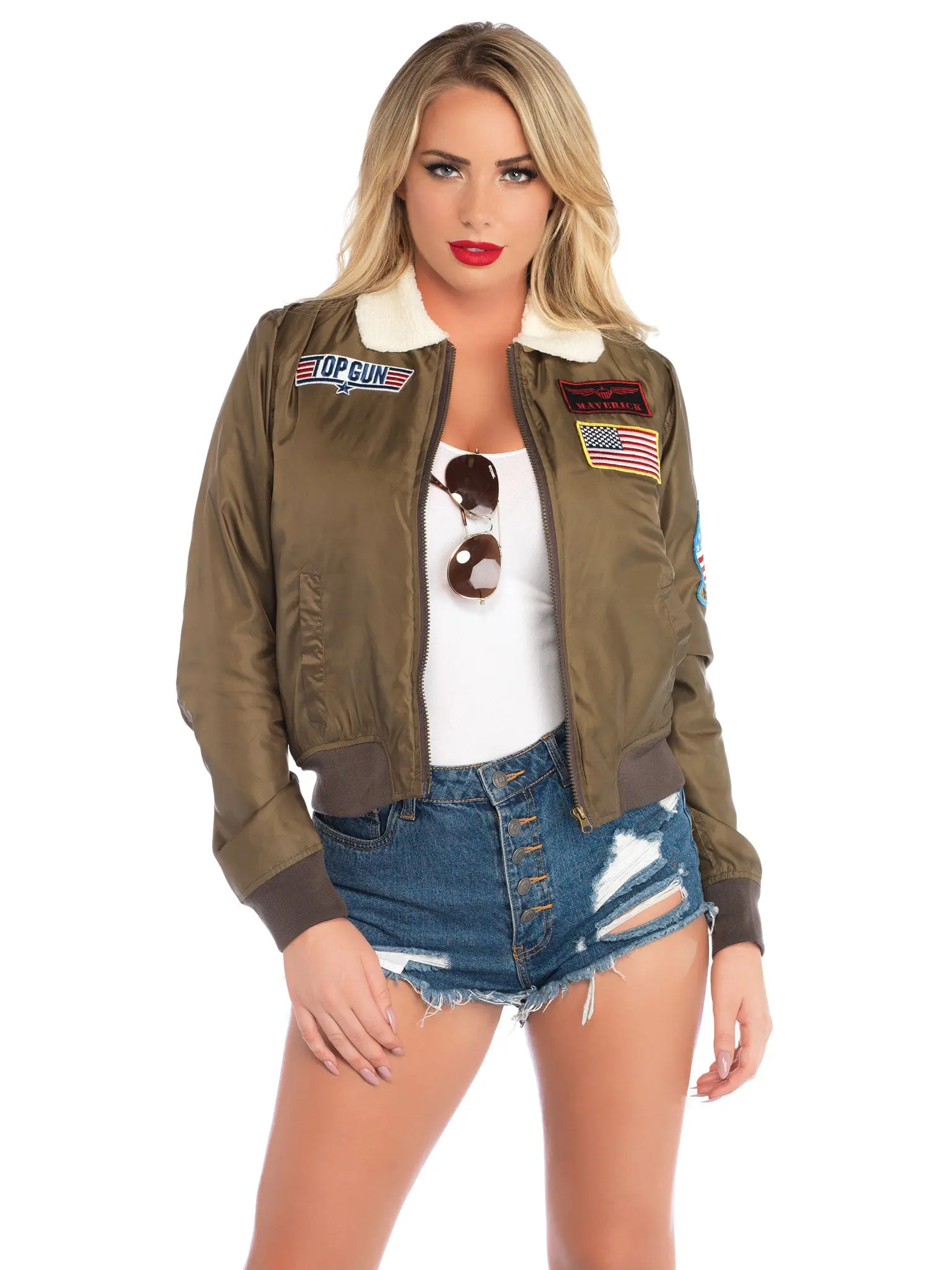 Women's Top Gun Cropped Nylon Bomber Jacket - Apparel-Quality Clothes, Interchangeable Badges, Ideal Halloween Costume Fit