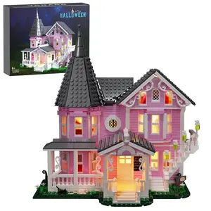 Pink Palace House Building Set with Lights,Coralined Haunted House Blocks Toy Christmas Gifts for Friend(1349PCS) amazing toys