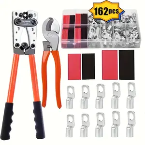 All-in-One Battery Cable Crimping Kit 162pcs 80 Terminals 80 Heat Shrink Cutter Crimper for Electrical Wiring