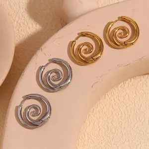 Oufer 2PCS Pair Faux Stretched Spiral Clicker Earrings 316L Stainless Steel Gold & Silver Color Fashion Jewelry Accessories
