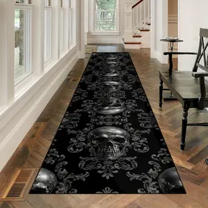Skull Pattern Hallway Runner Rug, 1 Count Halloween Decorative Strip Living Room Corridor Carpet, Decorative Strip Carpet for Home Living Room Bedroom, Decorative Area Rug, Boho Graphic Rug, Decorative Rugs, Vintage Design Rug