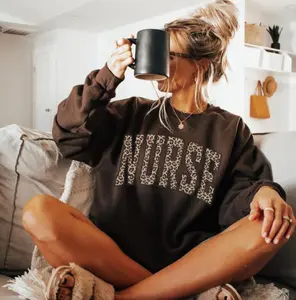NURSE Leopard Print Letter T-Shirt, Sweatshirt, Hoodie – Cozy Brown Oversized Pullover For Nurses, Nursing Students, and Medical Professionals, Fall & Winter Nurse Shirt