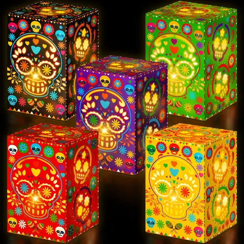 24/30/36 Pcs Dia De Los Muertos Decorations Sugar Skull Candle Holder Boxes, Day of the Dead Paper Luminary Bags for Ofrenda Altar Decor Mexican Fiesta Halloween Party Supplies