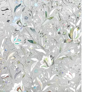 Static Cling Modern Waterproof Frosted Window Privacy Film - Non-Adhesive No-Glue Decorative Glass Covering for Home Decoration, Light-Filtering Tulip Stickers (17.5in x 78.7in)