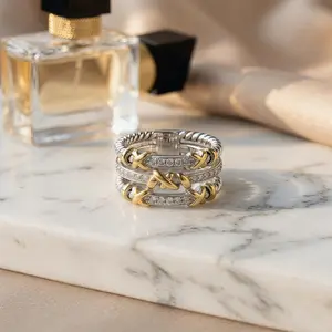 2025 New Arrival S925 Sterling Silver Three-Row Paved Diamond Ring Neutral Unisex Classic Fashion Minimalist Simple Personality Retro Vintage Trend Luxury Fine Jewelry Stackable Finger Ring Daily Casual Party Wedding Gift for Men Women