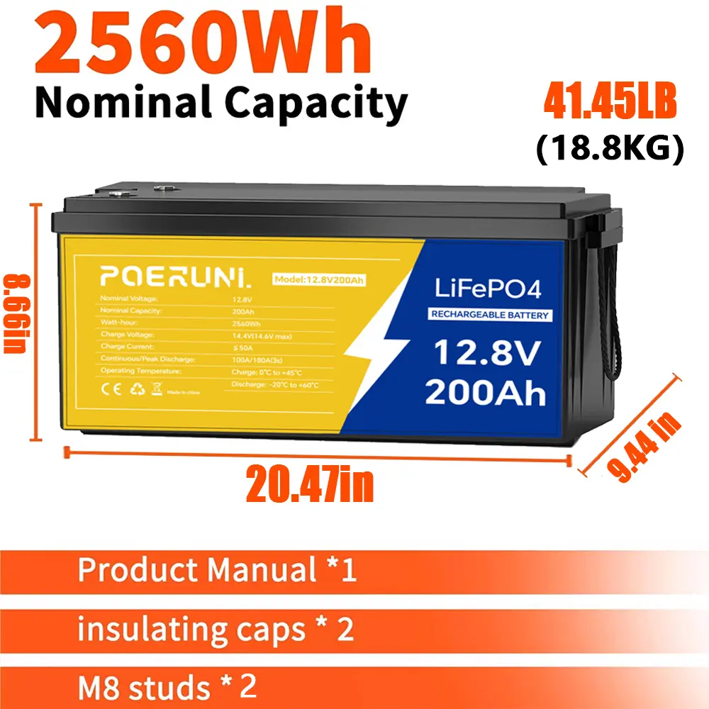 12V 200Ah LiFePO4 Battery with Smart BMS - 2560Wh High-Capacity Lithium Battery Suitable for RV Camper, Solar System, Home Backup, UPS, Off-Grid Energy Storage, Motorhome Power, Deep Cycle Battery, Battery