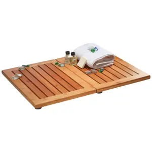 Bamboo Non Slip Bath Mat 24 x 18 | Durable & Non-Slip Floor Mat - Foldable Wooden Shower Mat for Bathroom Spa & Pool - Easy to Clean