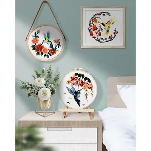 3 Pieces Embroidery Kits for Adults, Embroidery Kits for Beginners, Adults Starter Embroidery Kit DIY Needlepoint Kits, Flower & Hummingbird