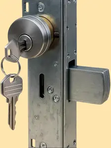 Commercial Grade Stainless Steel Paddle Handle Door Latch with Mortise Lock, Push Bar Exit Device, Cylinder and Keys for Storefront Door Hardware - Secure Keyed Entry