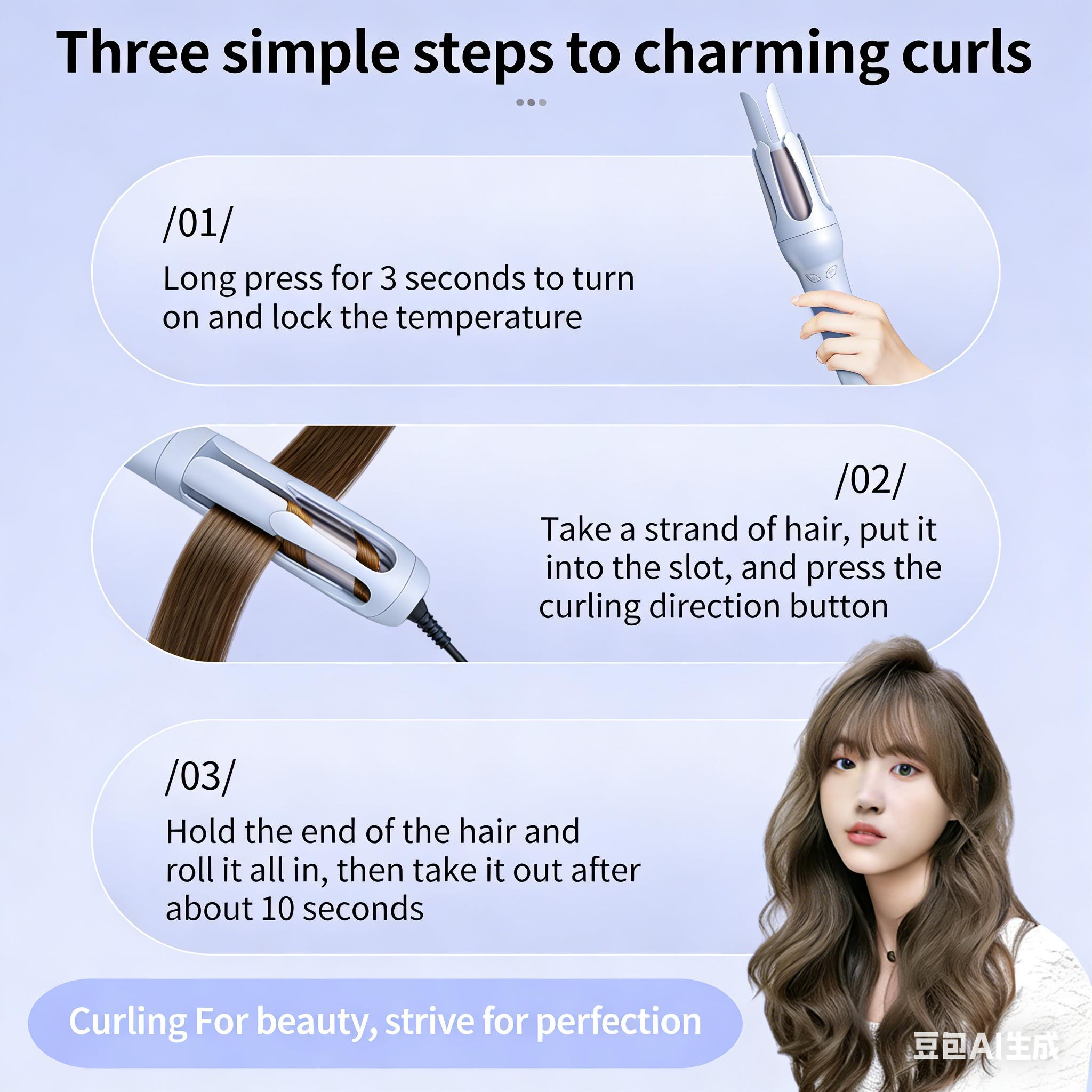 2.0 upgraded fully automatic curling iron, 32mm electric curling iron for big waves, gentle on hair and a must-have for lazy people who want to curl their hair.