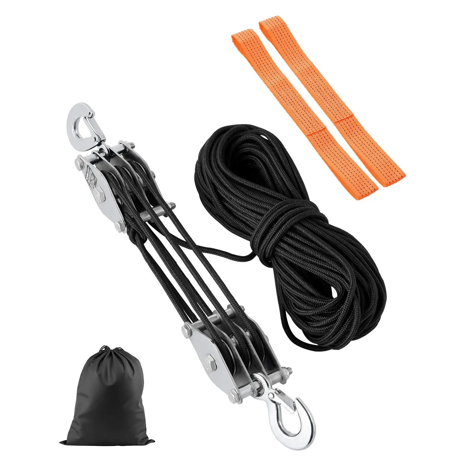 Heavy Duty Rope Pulley Hoist 4400 lbs Breaking Strength, 100 FT Polyester Rope, 5:1 Ratio Block and Tackle System, Metal Bearing Wheels, 2 Soft Loops Included, Lifting Heavy Items in Garage Construction or Outdoors