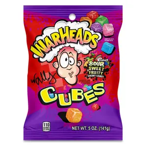 WARHEADS Cubes - Sour Sweet & Fruity Chewy Candy Orange, Watermelon, Blue Raspberry, Black Cherry, Strawberry Green Apple Flavors 5 oz. Bag