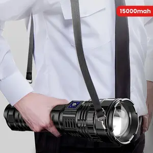 Super Bright Tactical Flashlight 15000mAh – Long Range LED Light with Digital Display & USB Power Bank | Rechargeable Camping & Emergency Flashlight