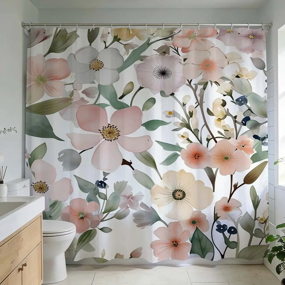 1 Pc Shower curtain, Floral elegance in bathroom design featuring large pastel garden patterns perfect for home decoration in your bathroom renovation with vibrant botanical prints transforming your space into a refreshing escape