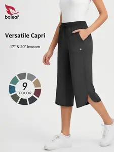 BALEAF Women's 17"/20" Inseam Capri Pants with Pockets  High Waisted  Lightweight Comfy Loungewear UPF 50+ Water Resistant Tummy Control Loose Fitting