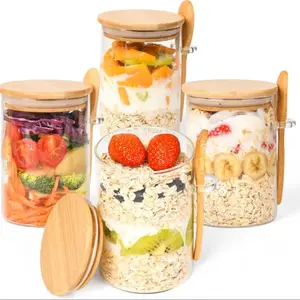 Glass Jar Containers Set with Spoon, Food Storage Containers, 4-Pack 18oz Glass Jars with Lids, Ideal for Coffee Beans, Sugar, Flour, Nuts, Candy, Salt Storage