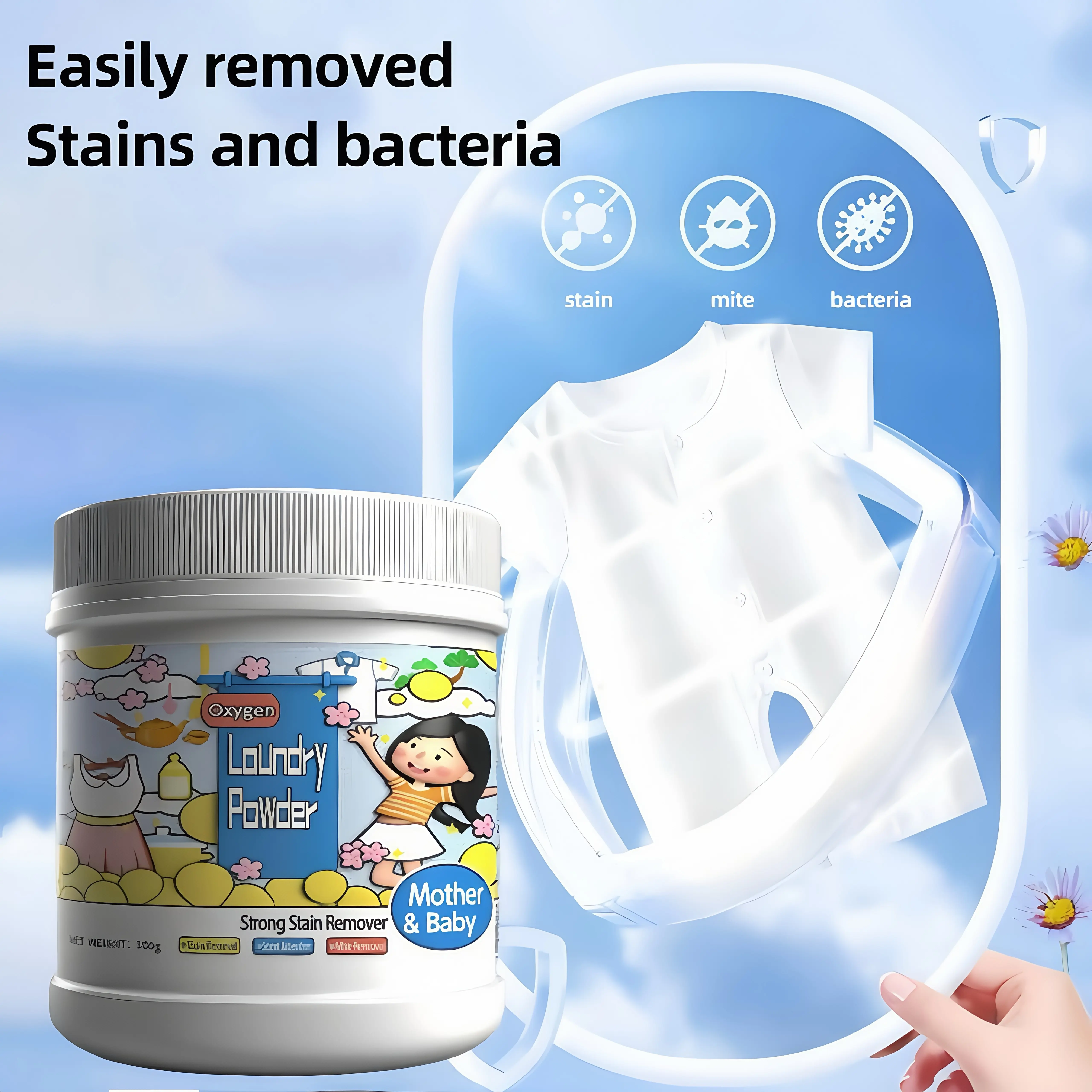 500g High Concentrated Stain Remover Powder for Clothes | Powerful Chlorine-Free Cleaning | Safe on Everyday Fabrics | Perfect for Removing Milk, Sweat, Oil, Food and Fruit Stains