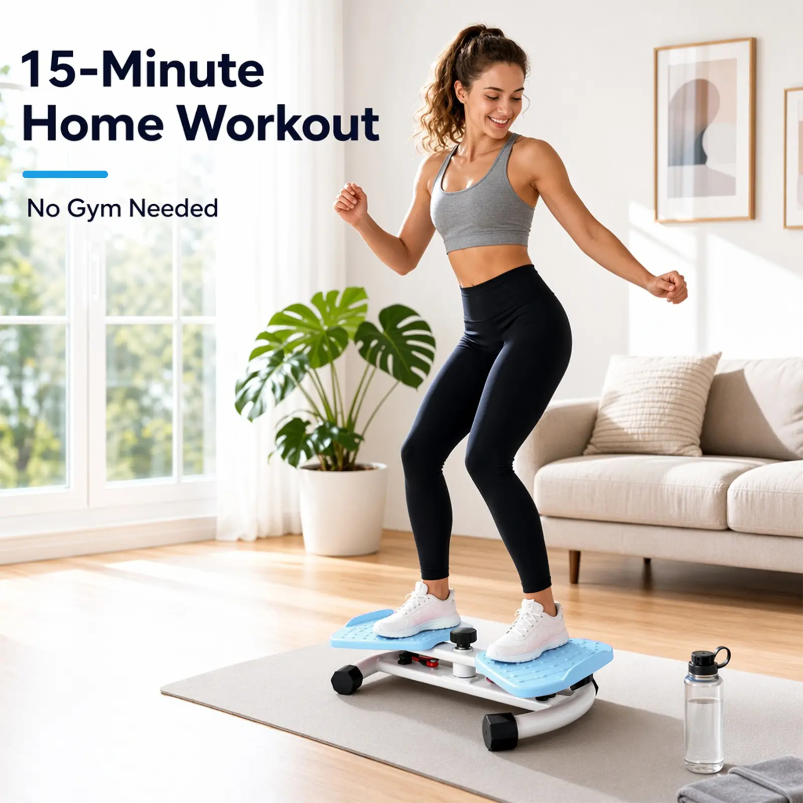 Compact Quiet Home Workout Gear Waist Twister Ab Board - Low Impact, Silent Rotation, Non-slip, Eco Odor-free Material, 300lbs Capacity, With Resistance Bands, Core & Abs Training Fitness Trainer