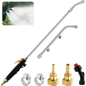 Pump Sprayer Wand with 3 Types of Nozzles, Stainless Steel Replacement Sprayer Wand with 1/4" & 3/8" Brass Barb and 2 Hose Clamps (Plastic Handle)