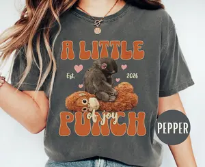 Baby Monkey Punch Shirt, Comfort Colors® Viral Meme Graphic T-Shirt, Cute Trendy Macaque and Plush Toy Design Tee, Emotional Support Animal