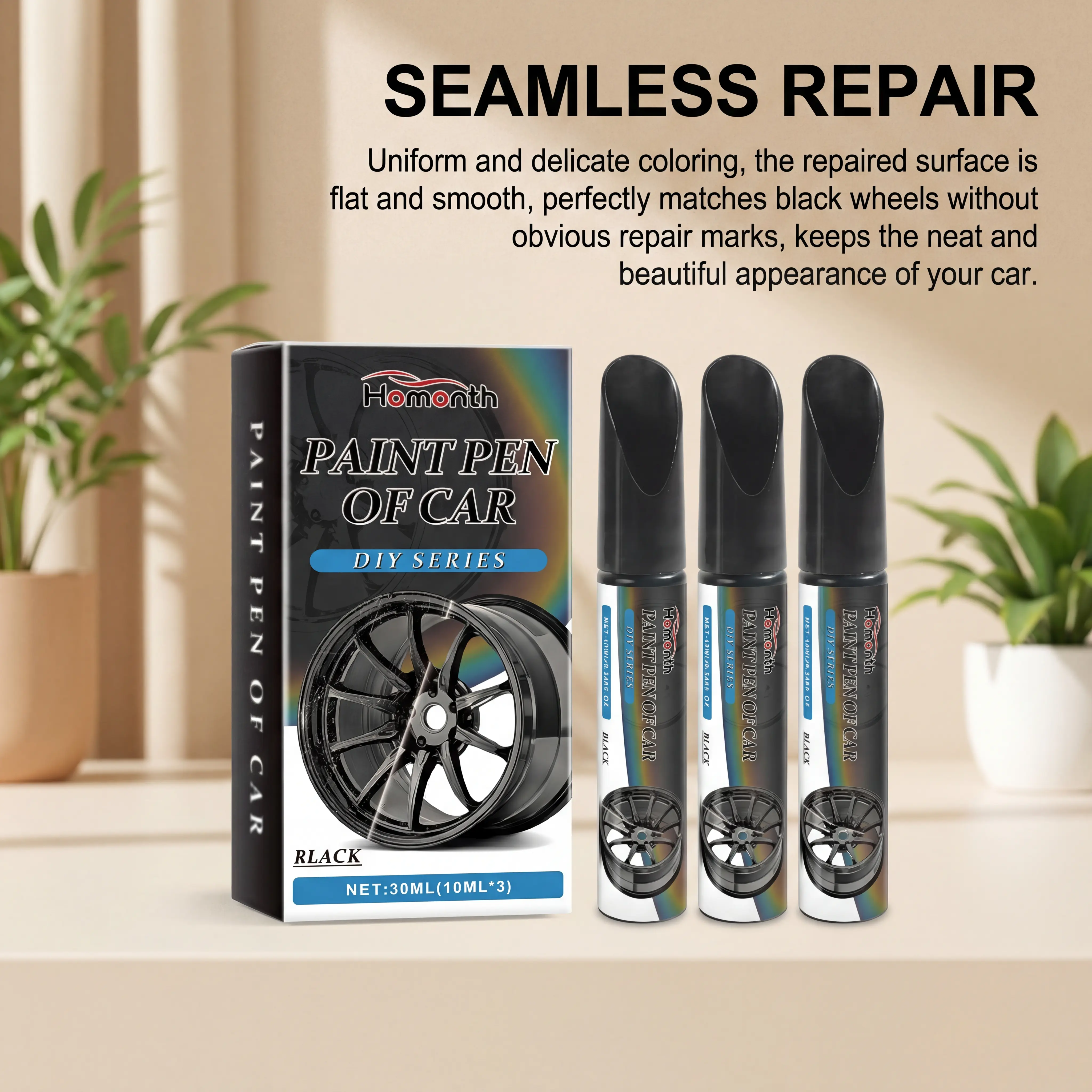 Black Car Scratch Repair Pen - Black Rim Touch Up Paint, Paint Polishing Tool, Car Detailing Accessory for Automotive Rim, Bodywork Scratch Fix and Dirt Removal