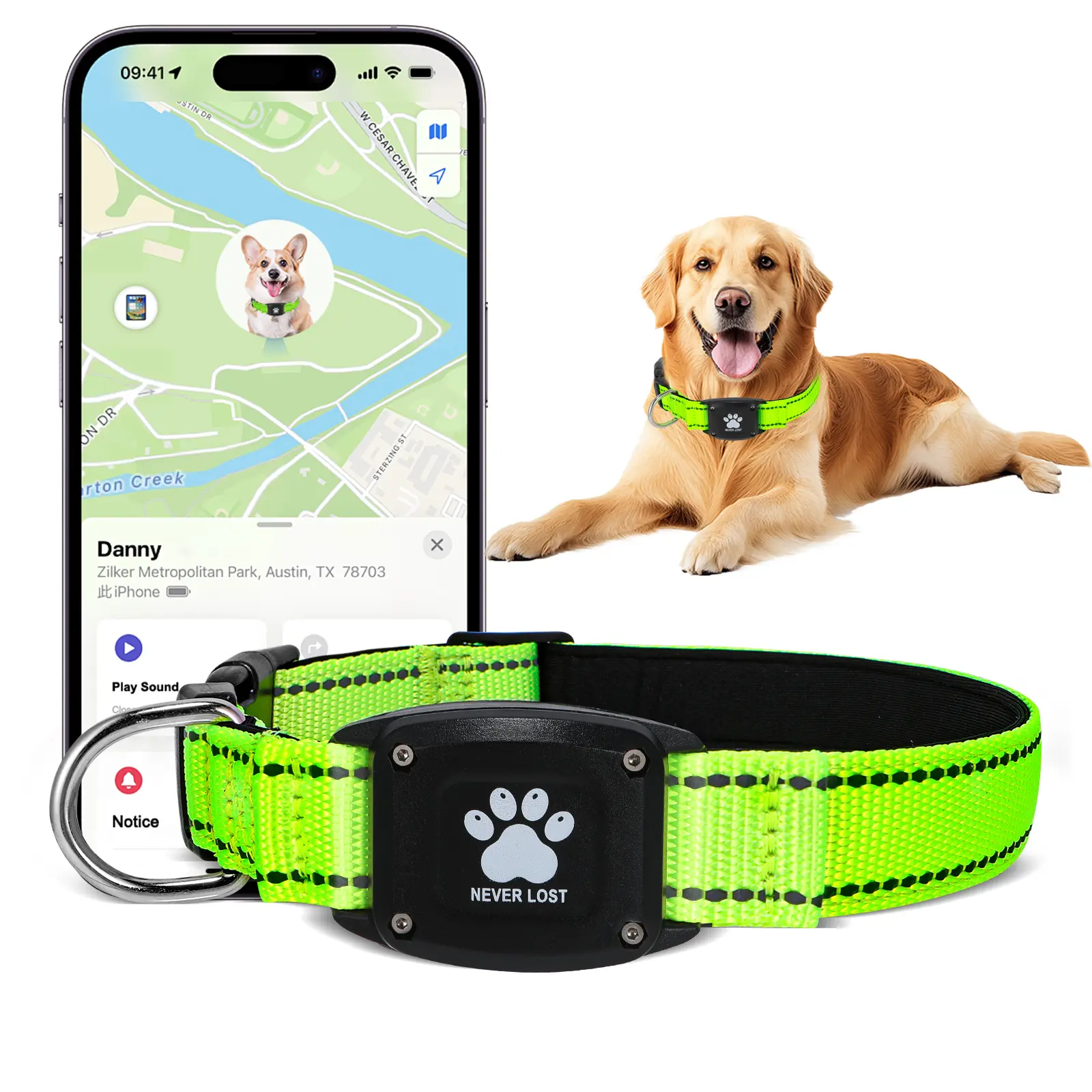 Myiwb 2-in-1 GPS Dog Collar Tracker (iOS Only, Not for Android), No Monthly Fees Reflective Waterproof Pet Tracking Device, Unlimited Range Anti-Lost Smart Dog Collar for Small Medium Large Dogs, No Subscription Required