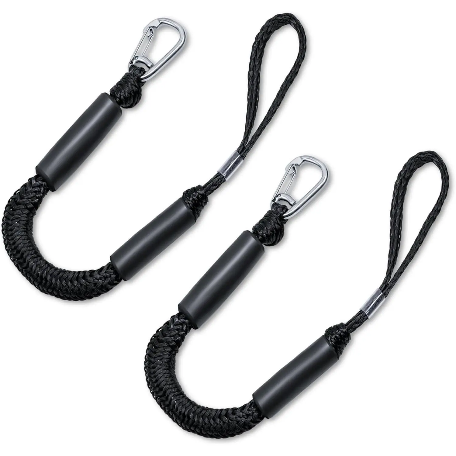 2 x Heavy-Duty Bungee Dock Lines (2 Pack), 4FT Single-Hook Ropes with Stainless Steel Clip & Foam Floats, PE Outer Layer, 1800LB Strength, 5x Longer Lifespan, Shock Absorbent, Impact Reduction for Boats & ATV Owners, 9x7x3 Inches Marine-Grade PE Ropes