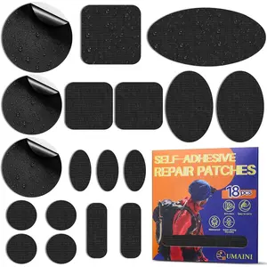 Down Jacket Repair Patch Kit Self Adhesive Waterproof Ripstop Nylon Repair Patches for Puffer Jacket Coat Tent Clothes 18 Pcs Black