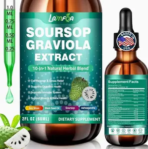 Soursop Bitters Liquid 10-in-1 with Ashwagandha, Black Seed Oil & Turmeric, Gotu Kola for Immune Support, Gut Health, Cell Regeneration & Antioxidant, Vegan, Non-GMO, Sugar-Free, 2 Fl Oz