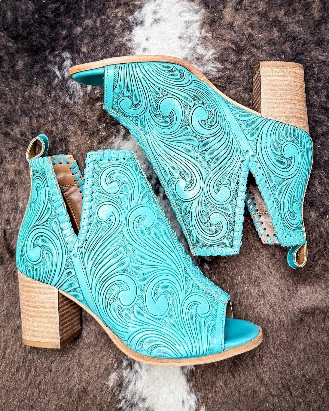 Women's Turquoise Persimmonee Leather Heels - Myra Bag Stylish Design Women's Footwear Shoe