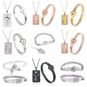 Web Based Fashion Jewelry Titanium Steel Couple Love Lock, Bracelet, Key Set, Necklace