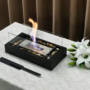 Rectangular Glass Tabletop Fire Pit, Portable Mini Indoor Fireplace, Outdoor Desktop Fireplace for Garden Patio Yard Deck