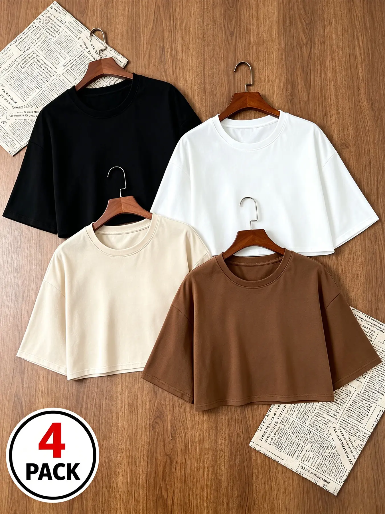 4 Pack/1 Pack Womens Oversized Half Sleeve Crop Tees 2026 Trendy Crew Neck Drop Shoulder T Shirts Casual Loose Fit Basic Tops Minimalist Streetwear for Summer Everyday Daily Going Out Loungewear Soft Comfy Solid Color Tops Multiple Colors Available