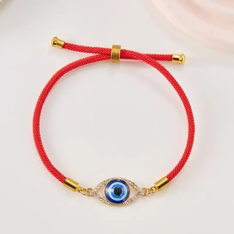 Single Lucky Evil Eye Red String Bracelet - Adjustable Braided Cord Protection Costume Jewelry, Unisex Gift for Men & Women