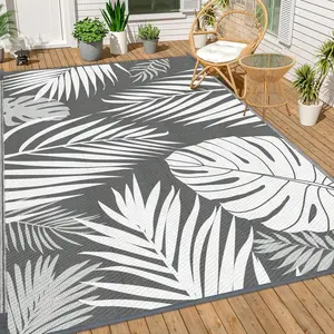 Ogrmar Reversible Mats, Outdoor Rug for Patio, Waterproof Carpet, Plastic Straw Rug for Indoor Outdoor, Floor Mat&Rug for RV Porch Camping Backyard Deck Balcony Beach Trailer (Gray & White, 5 * 8FT)