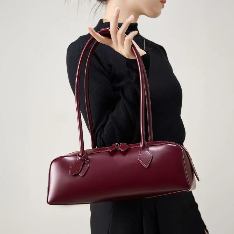 Elegant Cherry Bucket Shoulder Bag - 100% Genuine Leather Pu Tote Satchel with Golden Hardware & Full Zipper Closure for Daily Wear Events