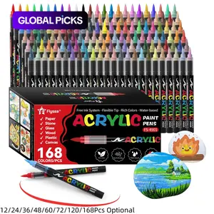 Acrylic Paint Pen Set, 168pcs/set Brush Tip Acrylic Paint Pen, Acrylic Painting Pen, Art Supplies, DIY Painting Supplies, Waterproof & High Saturation Ideal for Wood, metallic, Plastic, Canvas, Fabric, Glass, Ceramic #GLOBAL PICKS