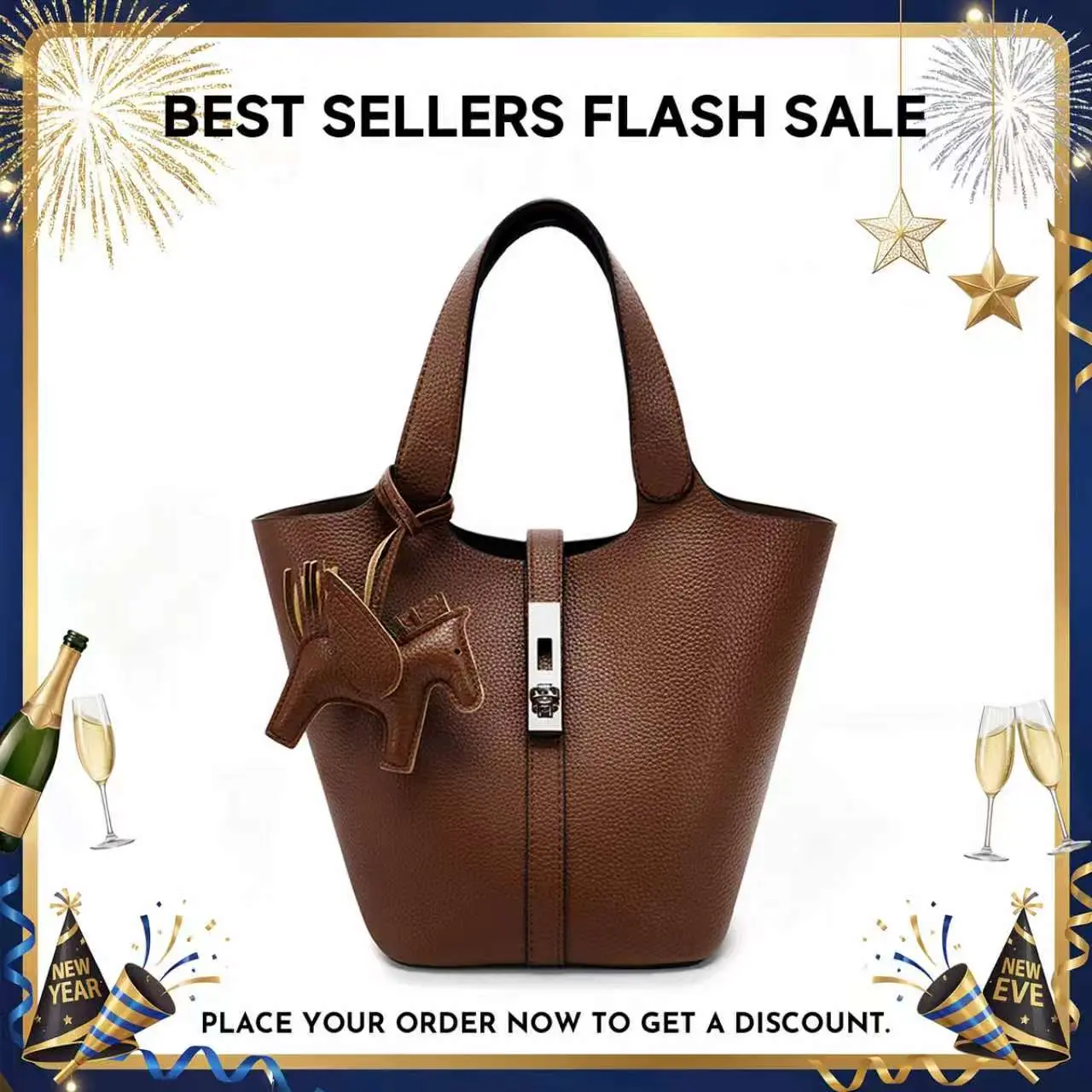 CN6004 Tote Bag for Women Vegan Leather Bucket Purse for Women Top Handle Handbag Shoulder Bag with Detachable Small Purse Yellow Brown #minimalist daily essentials