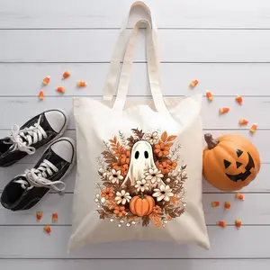 Floral Ghost Tote Bag, Pumpkin Ghost Tote Bag, Halloween Tote Bag, Halloween Ghost Totes, Cute Ghost Tote Bag, Halloween Gift, Thanksgiving