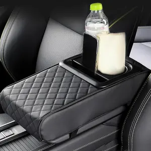 Car Center Console Cover, Upgraded Memory Foam Car Armrest Cushion with Cup Holder & Phone Holder, Middle Console Cover Arm Rest Box Pad Car Interior Accessories for Most Vehicles