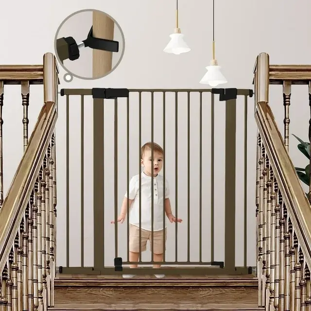 COMOMY 36" Extra Tall Baby Gate for Stairs Doorways, Fits Openings 29.5" to 40.6" Wide, Auto Close Sturdy Safety Dog Gate for House, Pressure Mounted Easy Walk Through Pet Gate with Door, Black