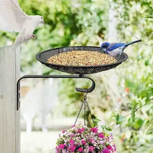 1pc Wall Mounted Bird Feeder Tray, Large Fence Tree Mount Bird Feeder for Outside Wild Birds, Table Mountable Platform Bird Feeder Mesh Seed Tray with Hanging Hook, Outdoor Bird Feeder For Wild Birds