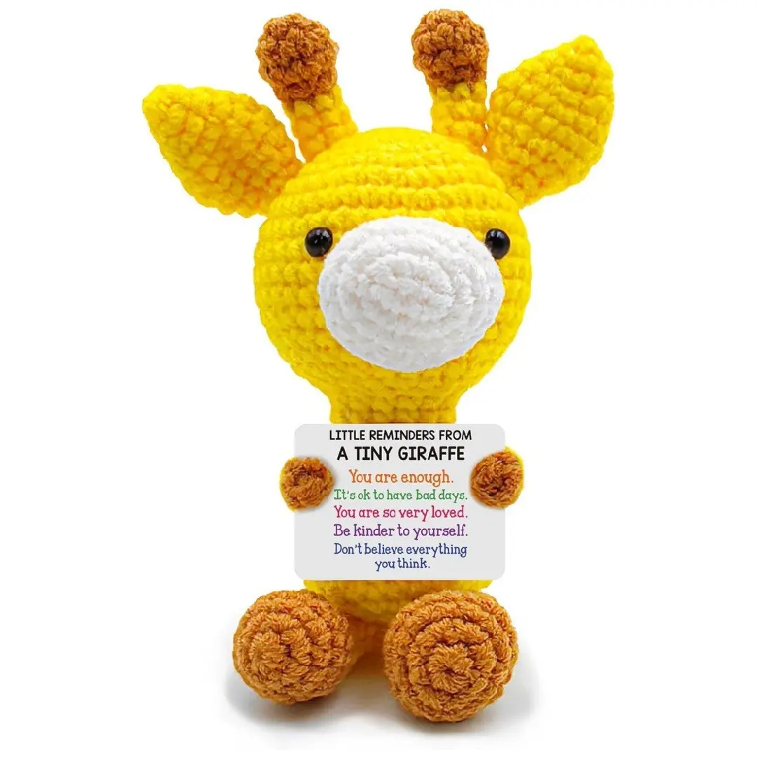 Inspirational Crochet Cheerful Giraffe Stuffed Animal – Christmas Stocking Stuffers Handmade Cute Emotional Cheer Uplifting Support Funny Soft Cuddly Gift for Women Student College Coworkers Birthday Graduation Friendship