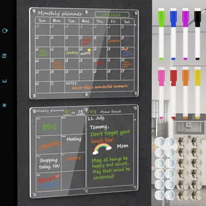 Calendar for Fridge,2 Pack 11"x15" Clear Fridge Calendar Dry Erase  Planning Boards Set for Refrigerator with 8 Colorful Highlight Markers