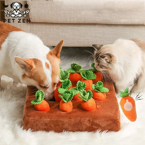 Pet Zen Interactive Carrot Snuffle Mat With 12 Squeaking Carrots dog puzzle cats toys