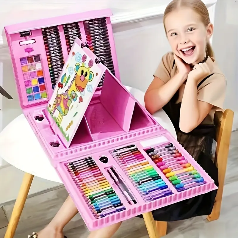 1 208-color watercolor pen set with a drawing stand, Student painting supplies, a student/child art package, including oil crayons, colored pencils, acrylic markers, children's art tools, Art Materials, and a Christmas gift for kids.