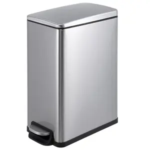 12 Gallon Slim Stainless Steel Kitchen Trash Can – Space-Saving Step-On Recycling Bin with Soft Close Lid, Removable Inner Bucket,Dog Proof for Home, Silver