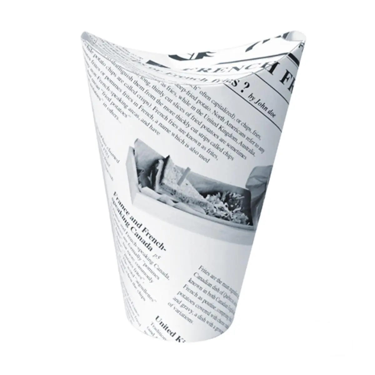 Packnwood 210TPASK20 14oz Biodegradable Closable Perforated Edge Round Paper Snack Cup - 2.36x6.3in, Happy Fries Print, Grease-Resistant, Stackable Disposable Tableware for Home & Party Supplies