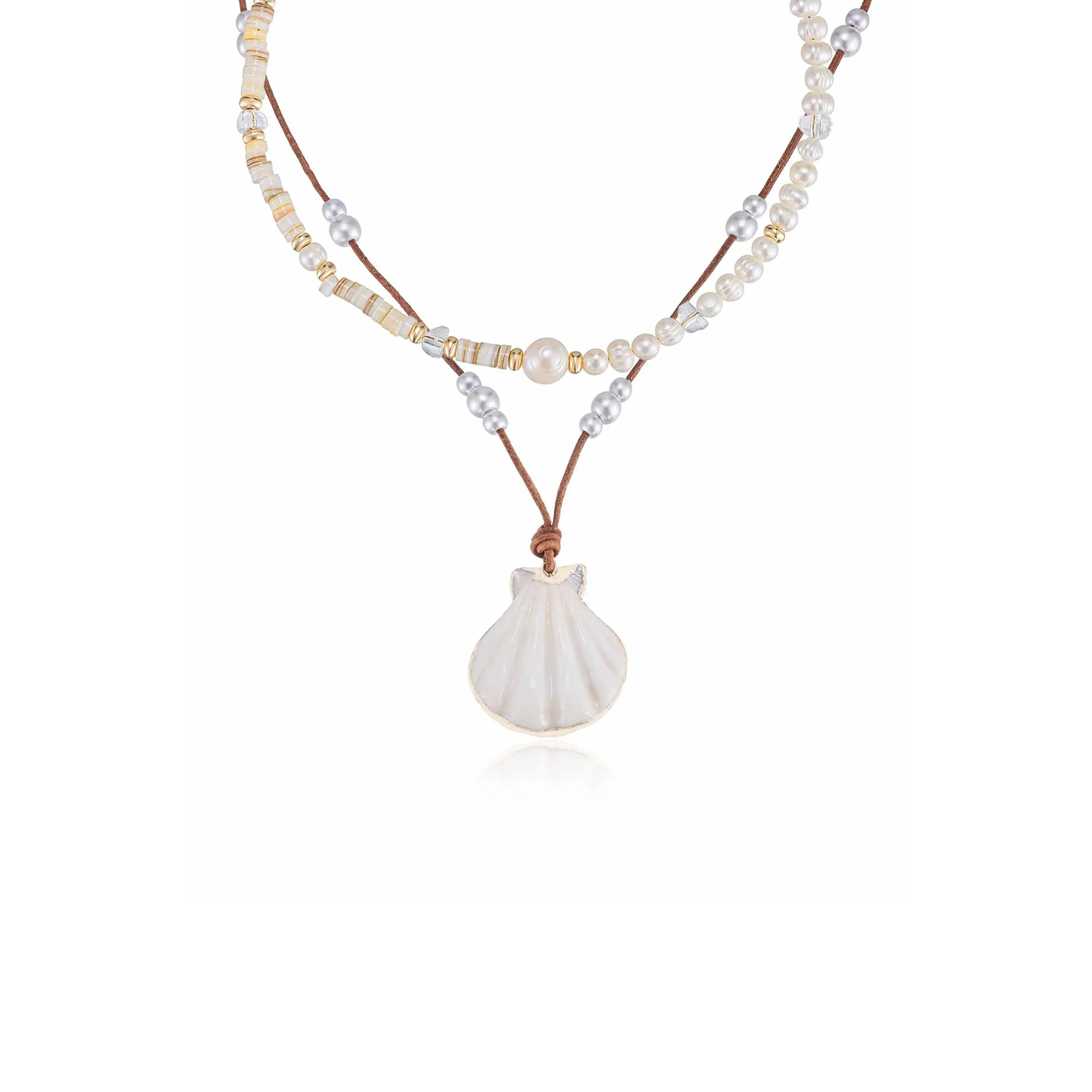 Ettika Beach Days Shell Pendant Necklace Set with Pearl Beads and Pearl Pendant