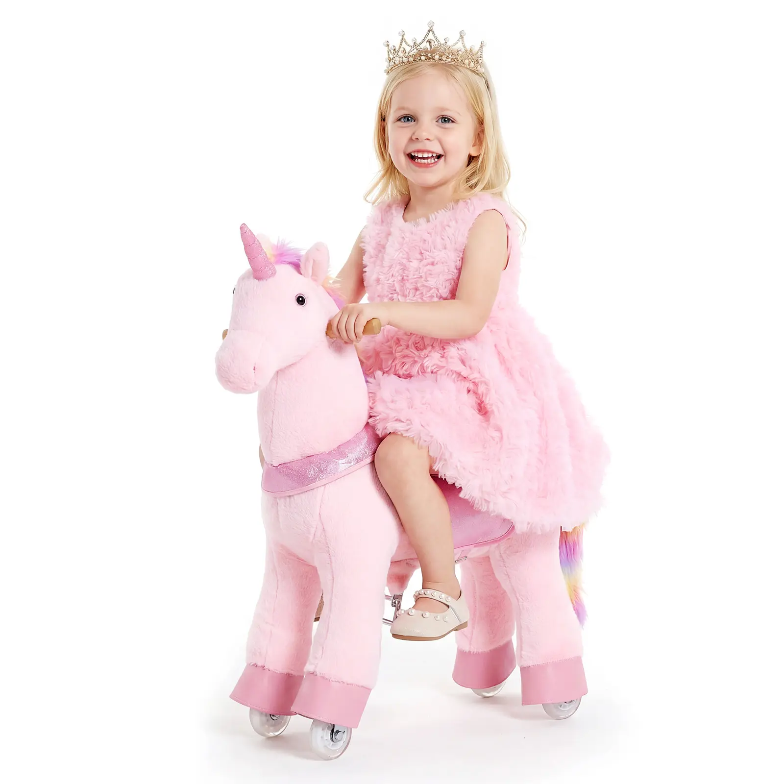 VEVOR Pink Unicorn Ride-On Toy for Kids 3-8, Plush Balance Training Walker with Metal Frame, Smooth Wheels & Anti-Roll Stop, Unisex Gifts, 110 lbs Load, Play, Pedals, 6 - 8 Years#BacktoSchool